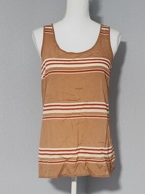 Vintage Y2K Outback Red Brown Striped Sleeveless Tank Top Blouse Womens Small